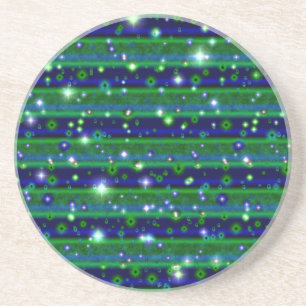 Dessous De Verre En Grès Bleu vert rayures avec étoiles et Raindrops