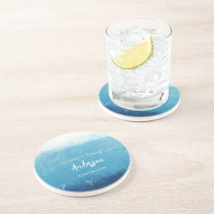 Dessous De Verre En Grès Blue Ocean Beach Mariage Personnalisé Noms Mariage