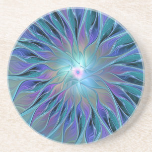 Dessous De Verre En Grès Blue Purple Flower Dream Abstrait Fractal Art