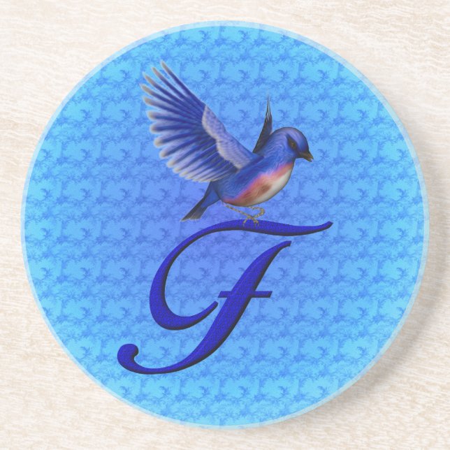 Dessous De Verre En Grès Bluebird Elegant Monogramme Initiale F (Devant)