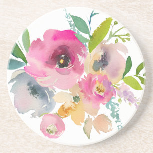 Dessous De Verre En Grès Bohême Aquarelle Pastel Roses