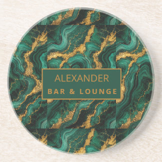 Dessous De Verre En Grès Boisson en agate d'émeraude de luxe malachite or l
