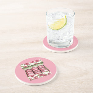 Dessous De Verre En Grès Boîte de Macarons aux Jolies Roses Roses