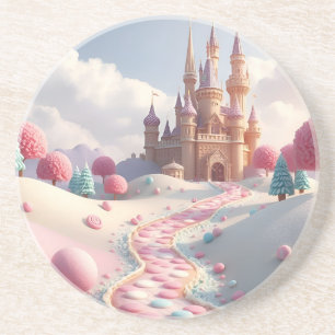 Dessous De Verre En Grès Bonbons Rose Neige Terre Fée Château