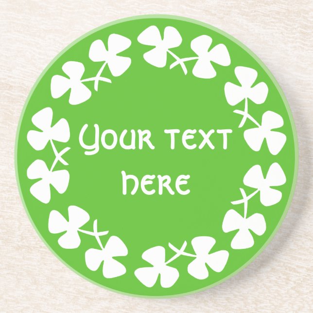 Dessous De Verre En Grès Bordure Shamrock blanche Ajouter un texte (Devant)