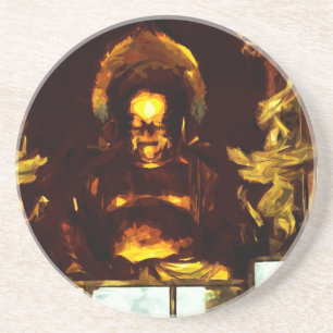 Dessous De Verre En Grès Bouddha d'or Kyoto Japon Impressionnisme Abstrait
