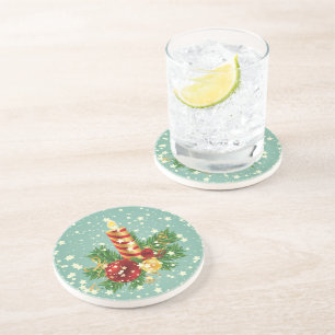 Dessous De Verre En Grès Bougie De Noël Et Flammes De Neige