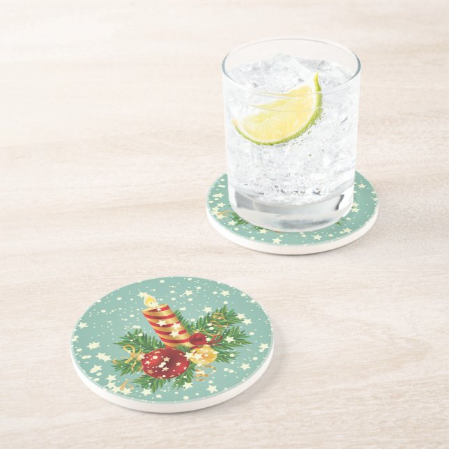 Dessous De Verre En Grès Bougie De Noël Et Flammes De Neige (Côté)