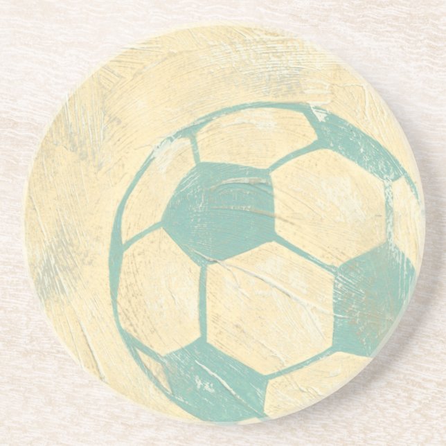 Dessous De Verre En Grès Boule de soccer bleu Pastel par Chariklia Zarris (Devant)