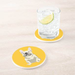 Dessous De Verre En Grès Bouledogue Français crème