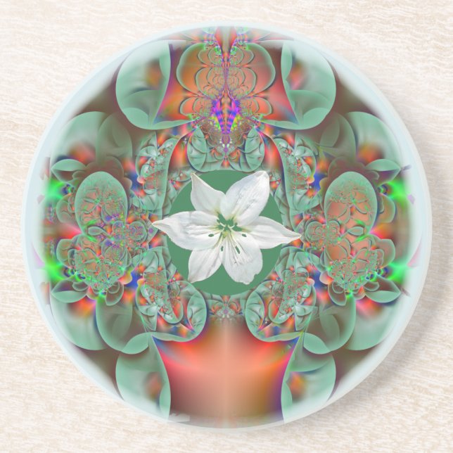 Dessous De Verre En Grès Bouquet de fleurs blanches (Devant)