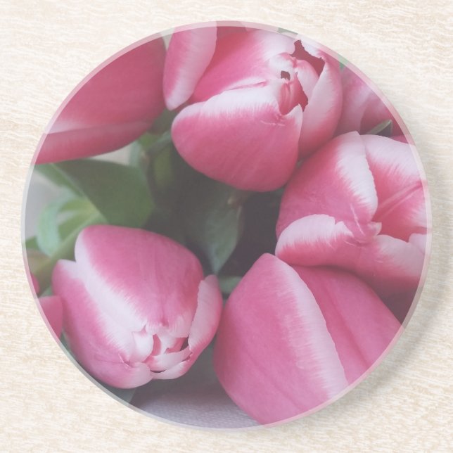 Dessous De Verre En Grès Bouquet de Pink Tulips, Flowers (Devant)