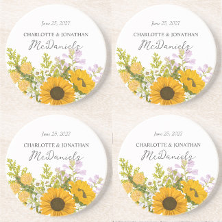 Dessous De Verre En Grès Bouquet de tournesols modernes jaunes pour mariage