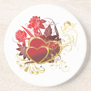 Dessous De Verre En Grès Bouquet Deux Coeurs