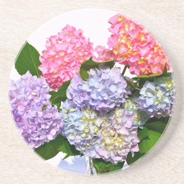 Dessous De Verre En Grès Bouquet d'hortensia bleu rose violet élégant (Devant)