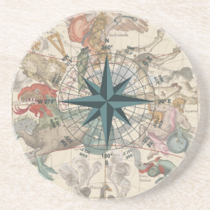 Dessous De Verre En Grès Boussole sur une carte ancienne