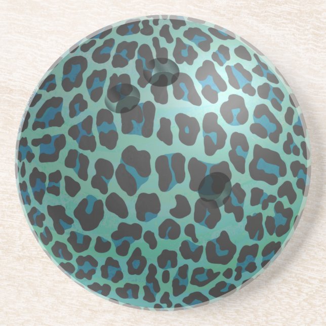 Dessous De Verre En Grès Bowling Ball Leopard Turquoise (Devant)