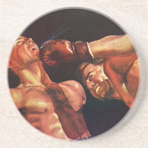 Dessous De Verre En Grès Boxe sportive vintage, boxeurs frappant combat