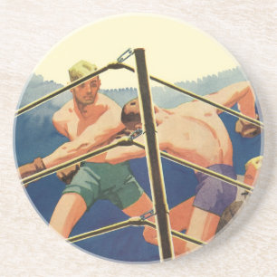 Dessous De Verre En Grès Boxe sportive vintage, boxeurs pendant un match
