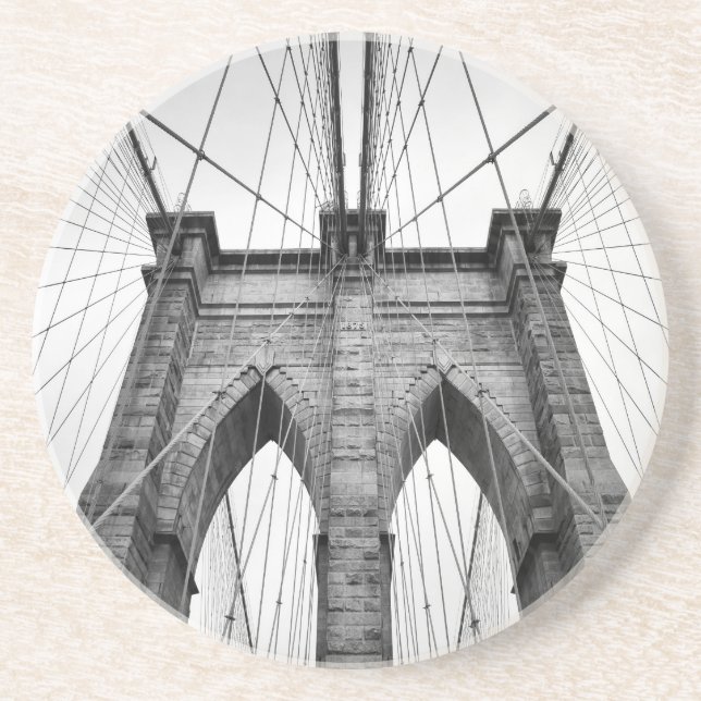 Dessous De Verre En Grès Brooklyn Bridge Architectural Black & White Photo (Devant)