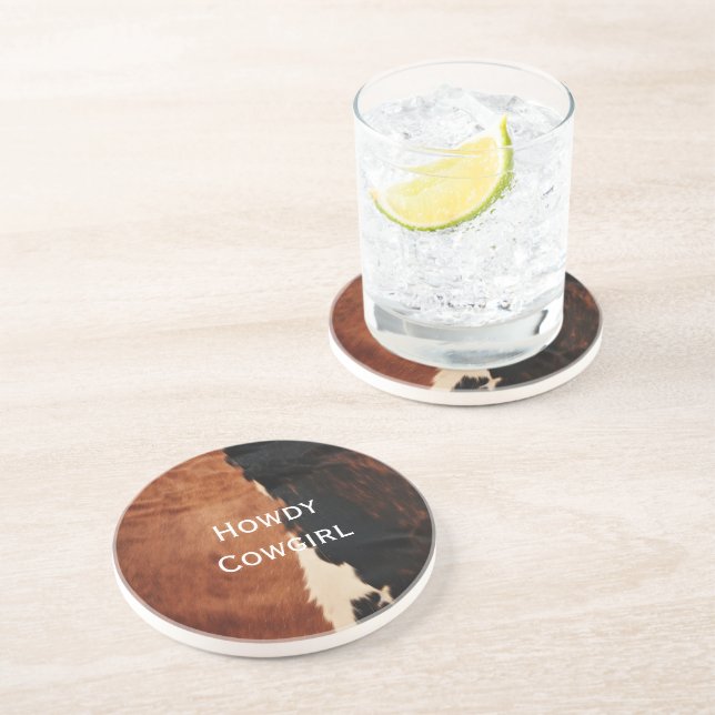 Dessous De Verre En Grès Brown Noir Noir Faux Cowhide (Côté)