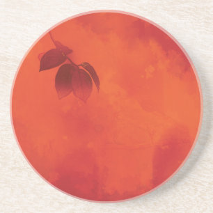 Dessous De Verre En Grès Brûlé Orange Persimmon Feuilles Abtract Automne