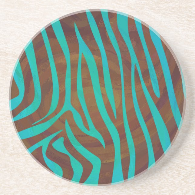 Dessous De Verre En Grès Brun de zèbre et copie turquoise (Devant)