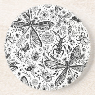 Dessous De Verre En Grès Bugs de Doodle sur bleu foncé