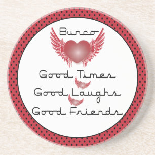 Dessous De Verre En Grès Bunco - Bons temps, rires, amis - Coeur rétro