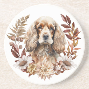 Dessous De Verre En Grès Buster American Cocker Spaniel Dog Autumn Wreath