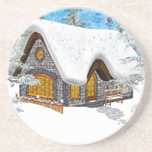 Dessous De Verre En Grès Cabane d'hiver