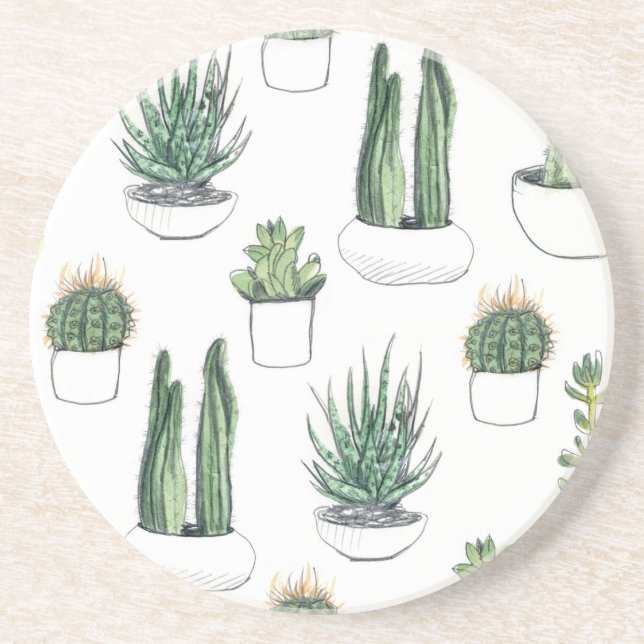 Dessous De Verre En Grès Cactus pour aquarelle et Succulent (Devant)