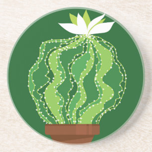 Dessous De Verre En Grès Cactus vert : motif abstrait naturel.