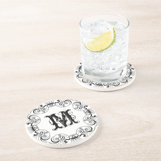 Dessous De Verre En Grès Cadre noir et monogramme surdimensionné (Côté)
