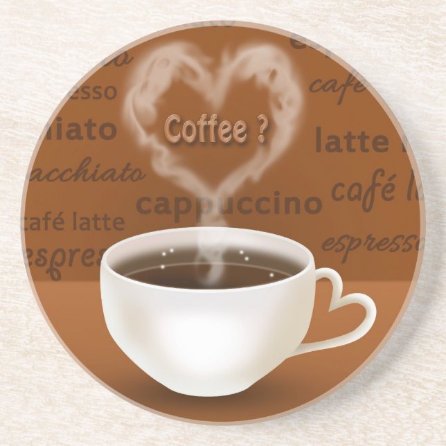 Dessous De Verre En Grès Café ? Fumée en forme de coeur (Devant)
