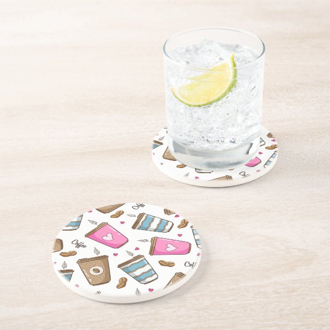 Dessous De Verre En Grès Cafés, Haricots, Coeurs, Amateur De Café (Côté)