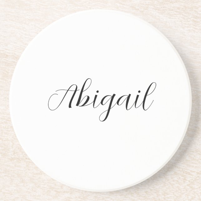 Dessous De Verre En Grès Calligraphie Elégant Noir Blanc Plaine Nom simple (Devant)