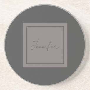 Dessous De Verre En Grès Calligraphie Élégante Plaque Simple Nom Gris