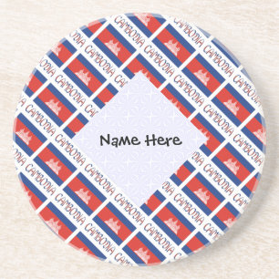 Dessous De Verre En Grès Cambodia and Cambodian Flag Tiled Personalized 