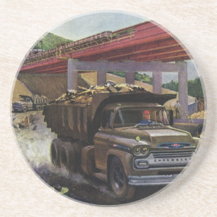 Dessous De Verre En Grès Camion à benne basculante d'entreprise vintage sur