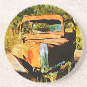 Dessous De Verre En Grès Camion de ramassage Vintage rouillé Abstrait
