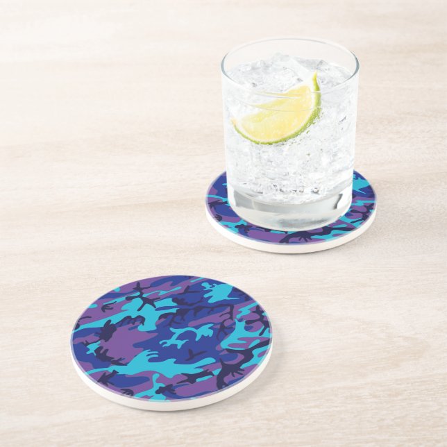 Dessous De Verre En Grès Camouflage bleu foncé et Motif violet (Côté)