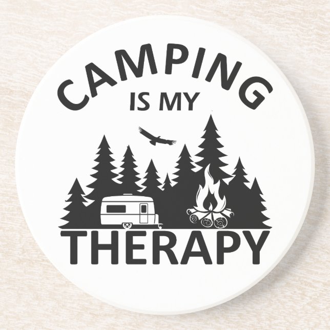 Dessous De Verre En Grès Camping est ma thérapie drôle slogan de camper (Devant)