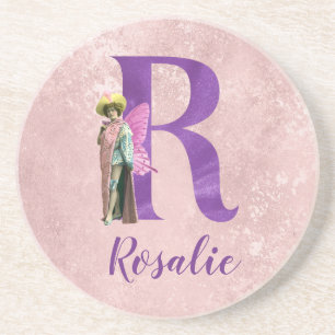Dessous De Verre En Grès Camping violet Shimmer Illustré Lettre R