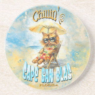Dessous De Verre En Grès Cape San Blas Florida Beach Lounge Cat
