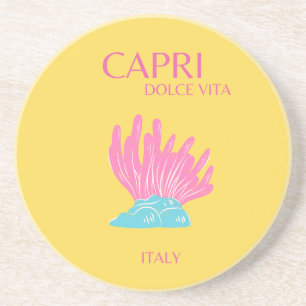 Dessous De Verre En Grès Capri Dolce Vita, Art Voyage, Jaune