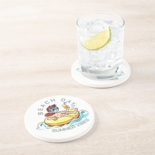 Dessous De Verre En Grès Caractère de dessin de jour de plage sur anneau go