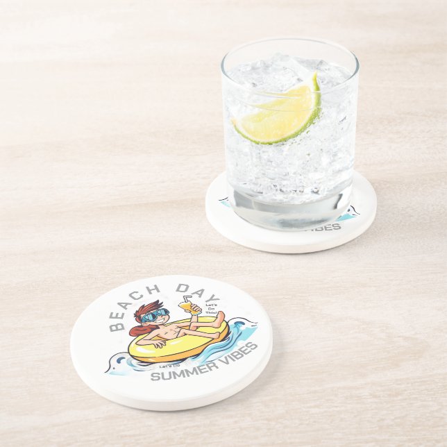 Dessous De Verre En Grès Caractère de dessin de jour de plage sur anneau go (Côté)