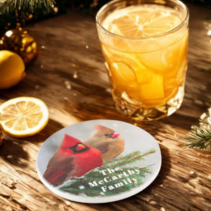 Dessous De Verre En Grès Cardinaux du Nord dans Pine Tree Nom de famille