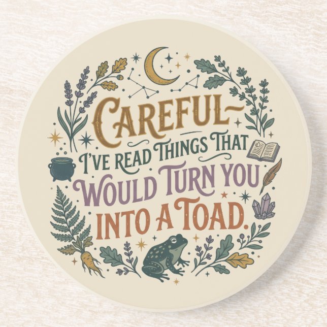 Dessous De Verre En Grès Careful I've Read Things Funny Book Witch Quote  (Devant)